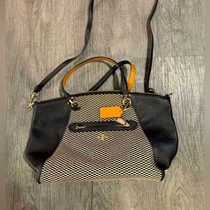 Coach Crossbody Leather and Cloth Black and Tan Purse Bag